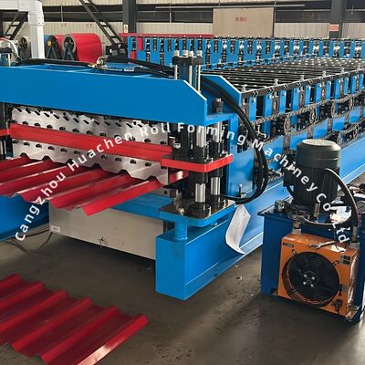 タイルグレーズパネルおよびカラー鋼屋根板用の5.5KWパワー、8-10m/min速度、パナソニックPLC制御付き二層ロール成形機