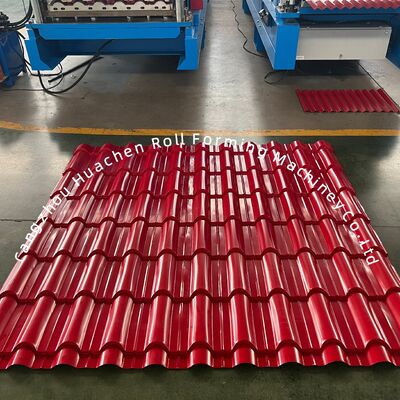 1200mm幅の材料幅、18ローラー、PPGI/GI屋根瓦用5.5KW動力付き釉薬タイル成形機